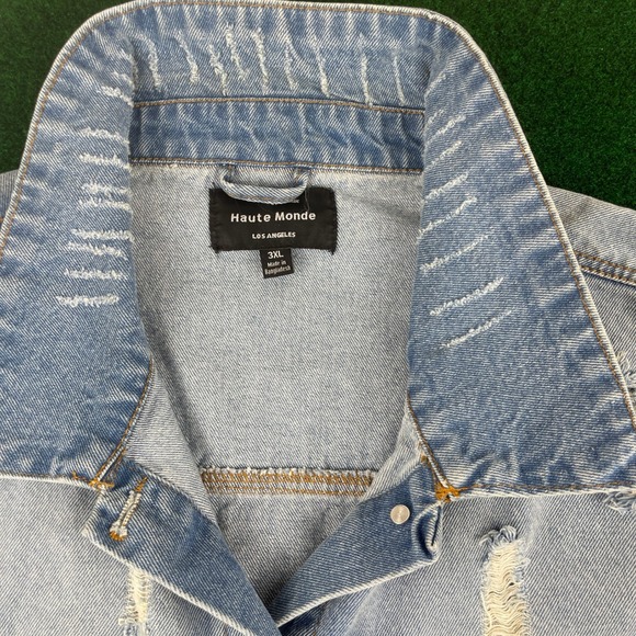 Haute Monde Distressed Denim Jacket Floral Embroidered Blue 3XL - Picture 3 of 13